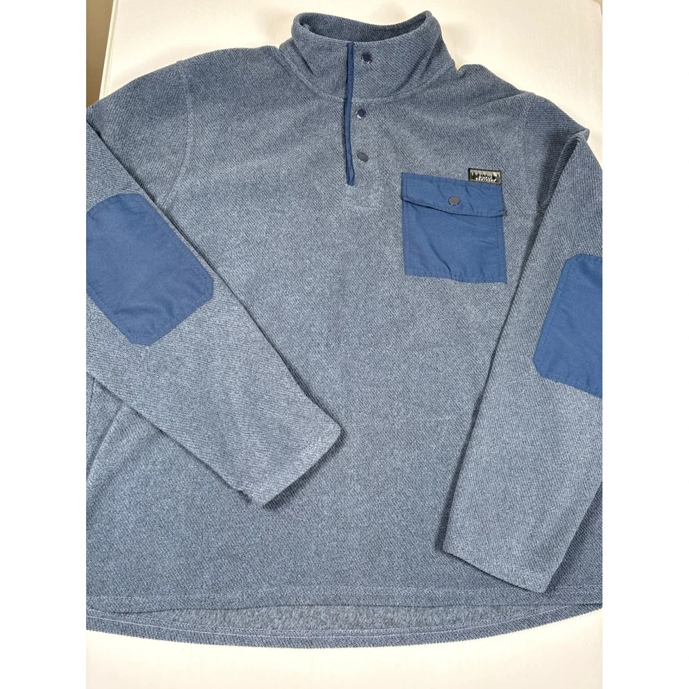 Simply Southern Mens XL Blue Heather Quarter Snap Fleece Pullover Elbow Patches